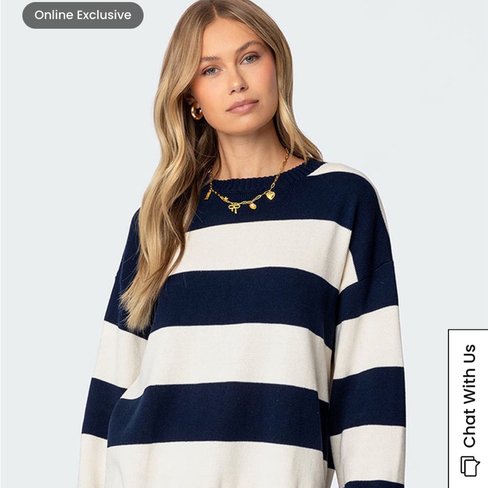 Edikted Striped Navy and White Women's Sweater